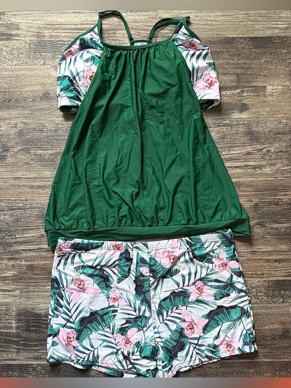 Green‎ Pink Floral Tankini Top & Swim Shorts Set Women’s 22w adjustable straps